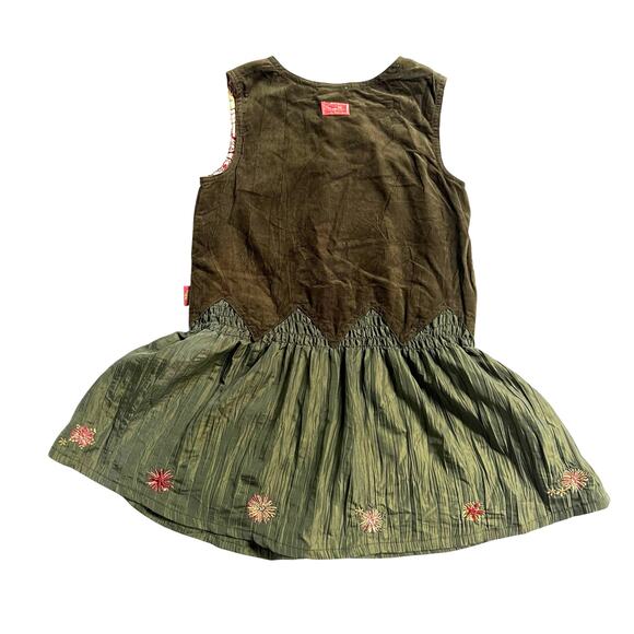 Pampolina Girls Dress 3T Green Corduroy & Taffeta Embroidered Sleeveless $110 - Picture 2 of 9